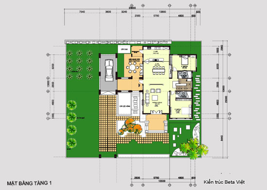 thiết kế mặt bằng tầng 1 của biệt thự