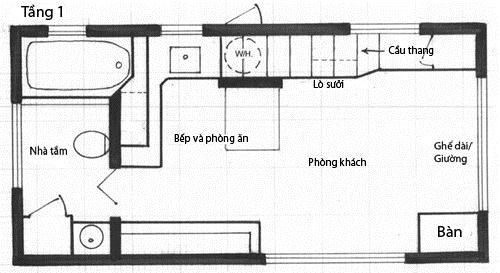 Bản thiết kế chi tiết tầng 1 của ngôi nhà nhỏ