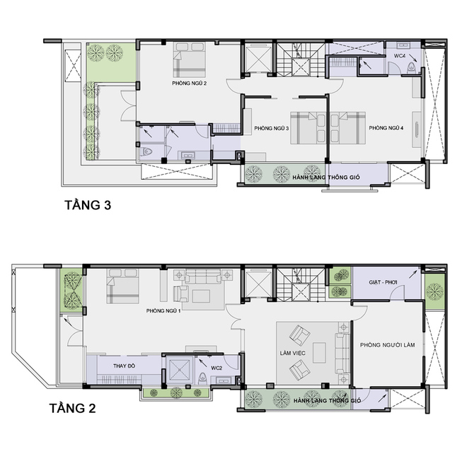 Bản thiết kế chi tiết mặt bằng từng tầng của ngôi nhà.3