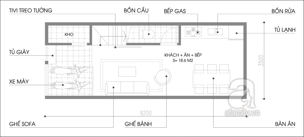 Bản thiết kế mặt bằng tầng 1.