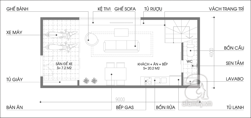  tầng 1 của ngôi nhà.