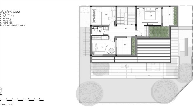 Bản thiết kế mặt bằng tầng 3 của biệt thự hiện đại.