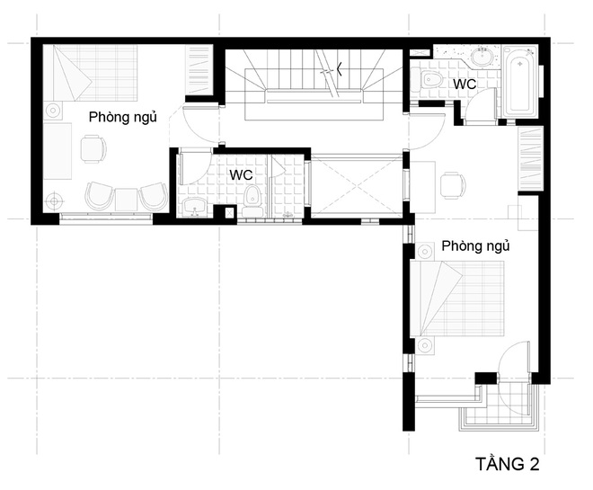 Bản thiết kế mặt bằng tầng 2 của ngôi nhà.