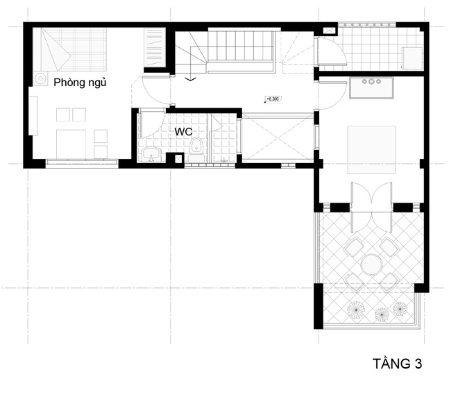 Bản thiết kế mặt bằng tầng 3 của ngôi nhà.