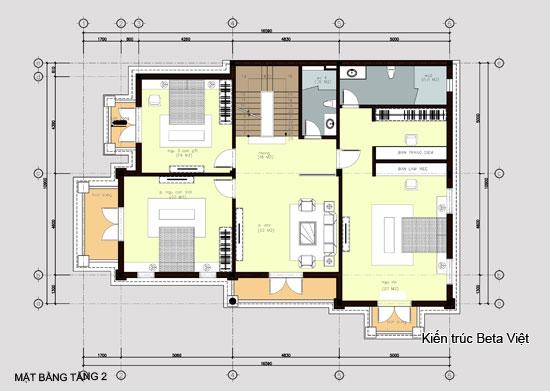 Diện tích tầng 2: 149m2 + 13,2m2 ban công.