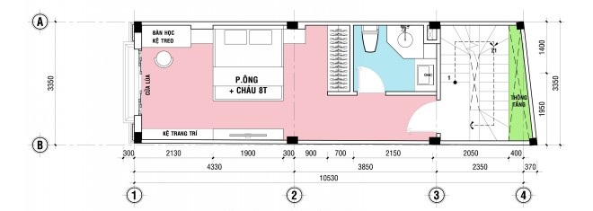Tầng 3 thiết kế phòng ngủ của ông