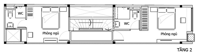 Bản thiết kế mặt bằng tầng 2 của ngôi nhà.