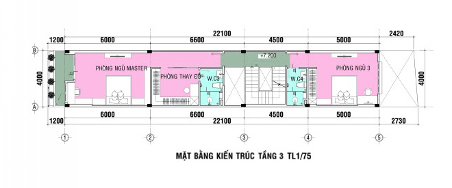 Bản thiết kế mặt bằng tầng 3.