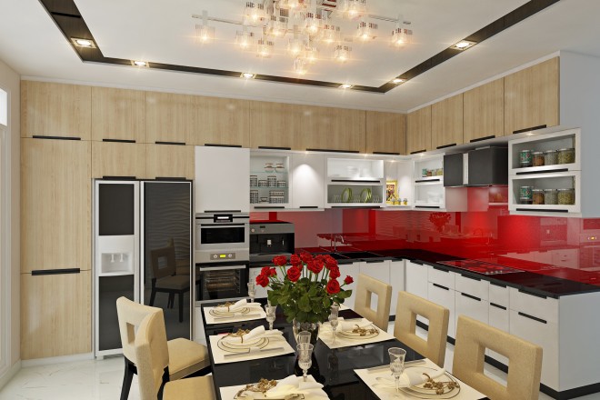 Không gian bếp và khu ăn được thiết kế tích hợp 