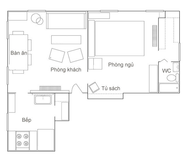 không gian nội thất trong căn hộ 40m2.