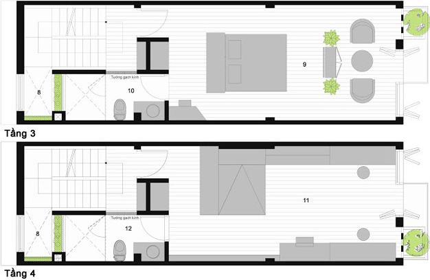 Bản thiết kế và bài trí không gian nội thất của tầng 3, 4 và 5.