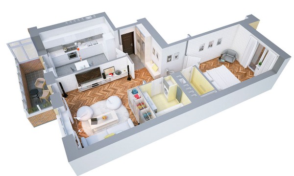 Phòng ngủ được thiết kế gần với không gian của phòng khách 