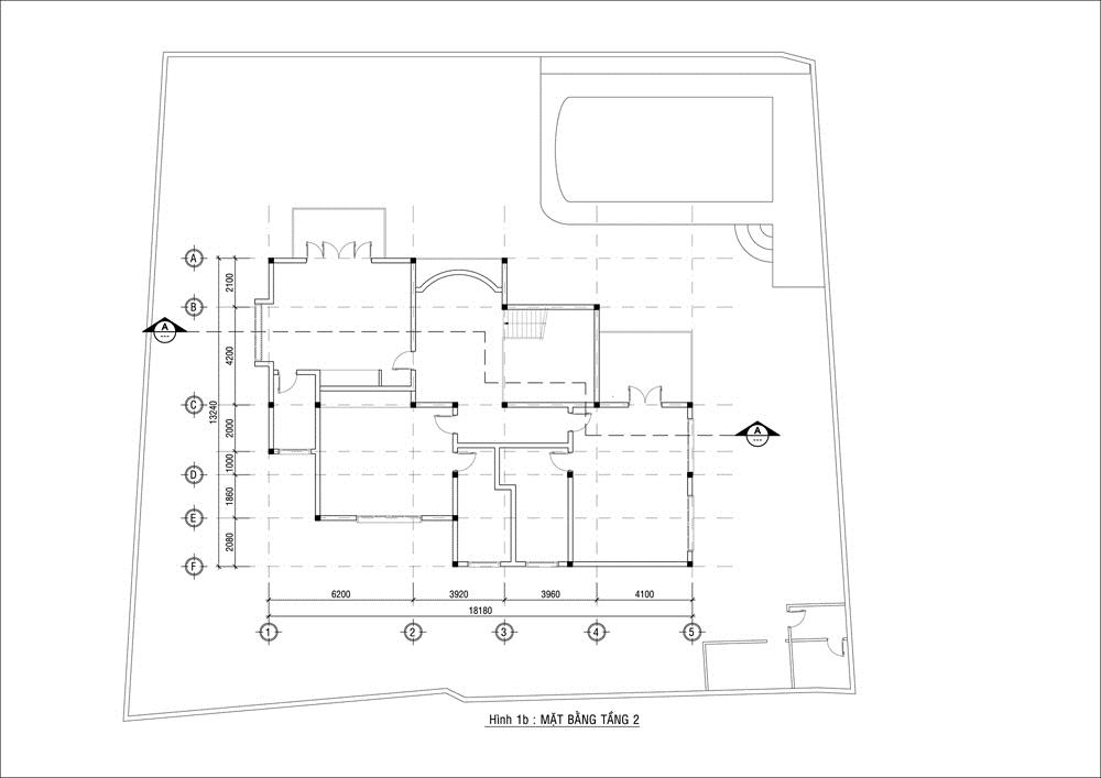 Bản thiết kế và bố trí nội thất của không gian tầng 2.