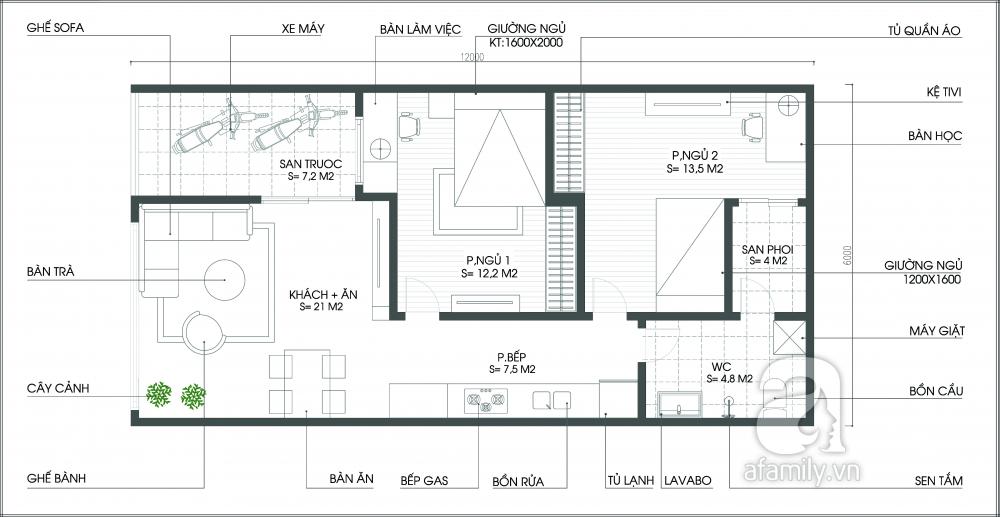 thiết kế nhà ống 1 tầng