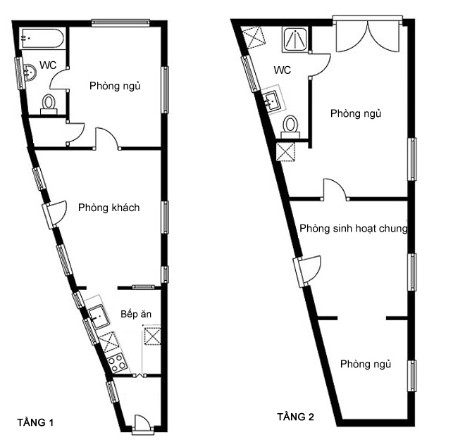 Điểm đặc biệt của ngôi nhà là có hình tam giác, mặt bằng rộng gần 80 m2  ​nhưng có 2 cạnh ngắn chỉ là 1,4m và 4,6m