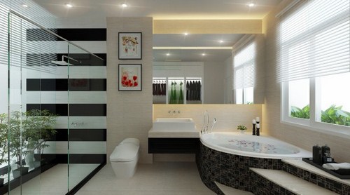 Phòng tắm tinh tế, hiện đại với cặp đôi trắng - đen huyền thoại