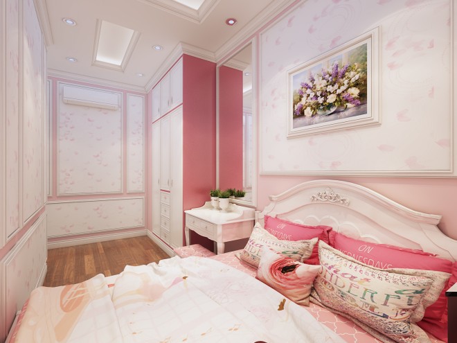​Phòng ngủ con gái tông hồng phấn nhẹ nhàng, nữ tính
