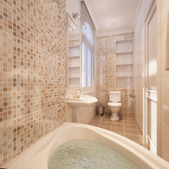 ​Phòng tắm tông màu gạch với những chi tiết chỉ trang trí hài hòa