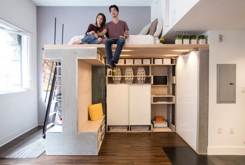 Tổ hợp nội thất với thiết kế tầng gác xép tạo ra không gian lý tưởng  ​cho cuộc sống hiện đại tại thành phố