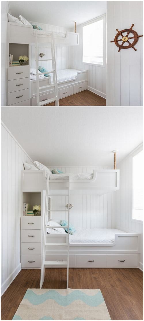 Giường ngủ tầng kết hợp với tủ lưu trữ đồ giúp tiết kiệm không gian