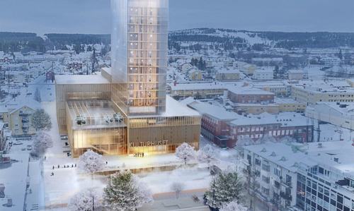 Dự án trung tâm văn hóa Skellefteå có chiều cao 76m, được xây dựng hoàn toàn  từ gỗ địa phương, thiết kế để có thể xử lý và chịu được  các yếu tố thời thiết khắc nghiệt
