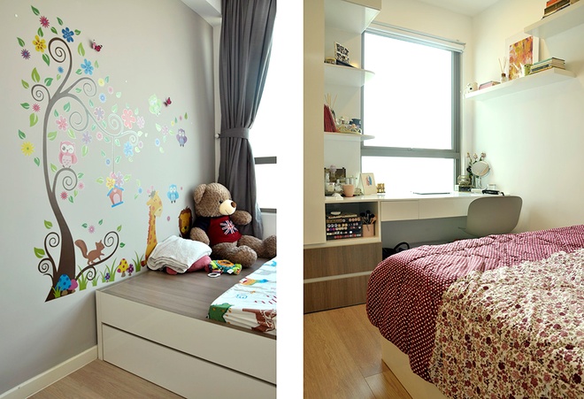 Phòng ngủ cho con gái sinh động và tiện dụng với các bức tường vẽ tranh nhiều màu sắc 