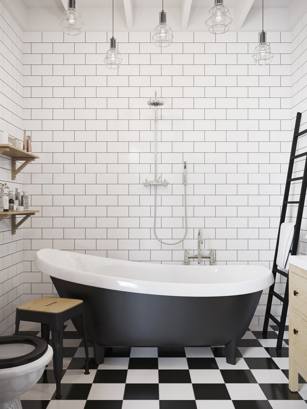 Tone màu đen - trắng giúp phòng tắm vừa mang nét hiện đại vừa cổ điên