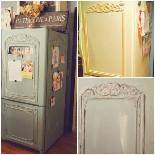 Sơn màu và một số họa tiết đính kèm giúp chiếc tủ lạnh trông cổ điển và lãng mạn hơn