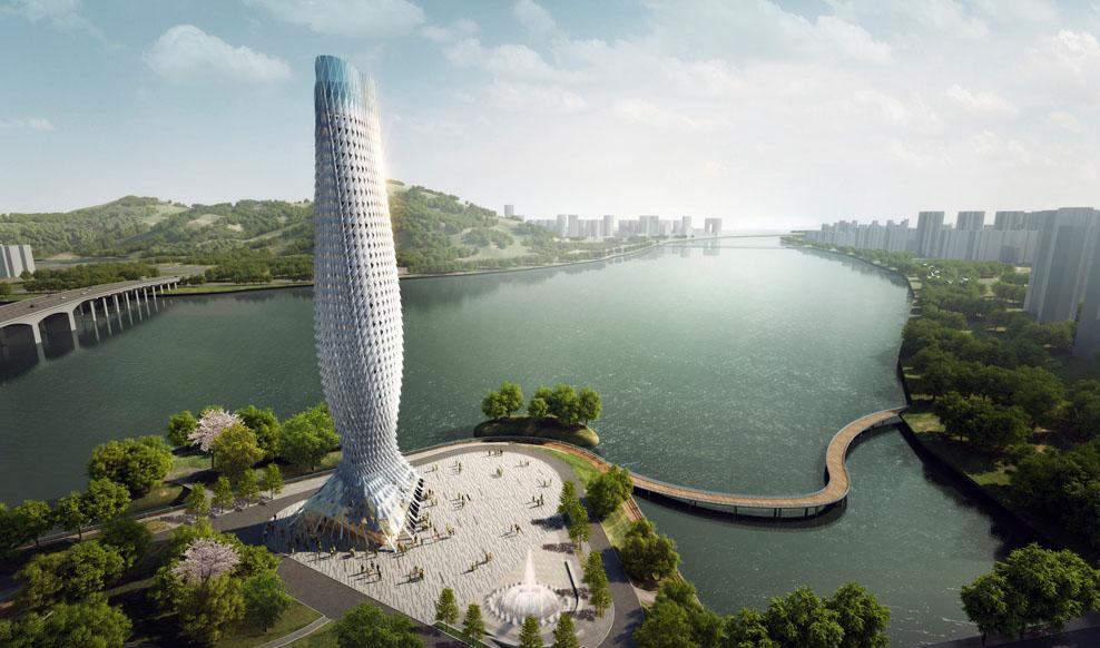 Phần bục tháp được thiết kế ở dạng đuôi cá xoắn lượn được cố định nền móng kiến trúc lẫn địa chất bền vững, chịu lực cao cho toàn bộ chỉnh thể công trình