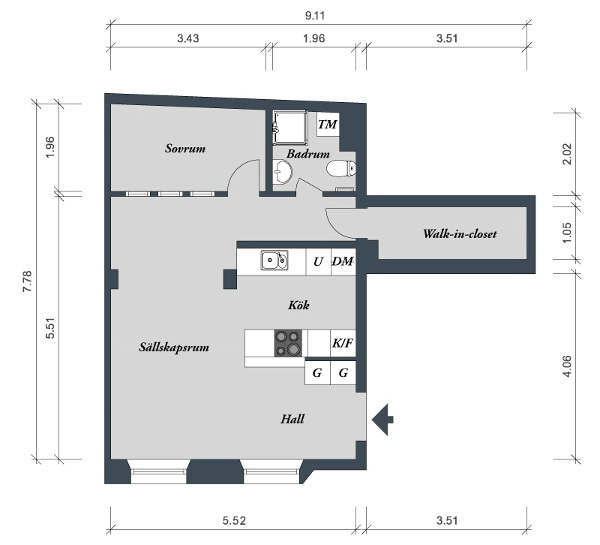 thiết kế căn hộ 47m2