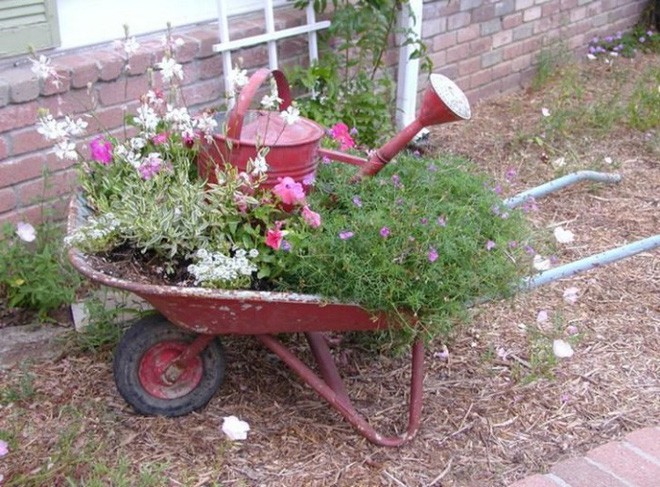 xe đẩy hoa trang trí sân vườn