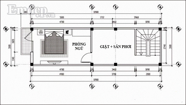 mặt bằng tầng 2 nhà 3 tầng