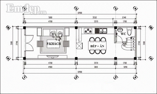 mặt bằng tầng 1 nhà 3 tầng