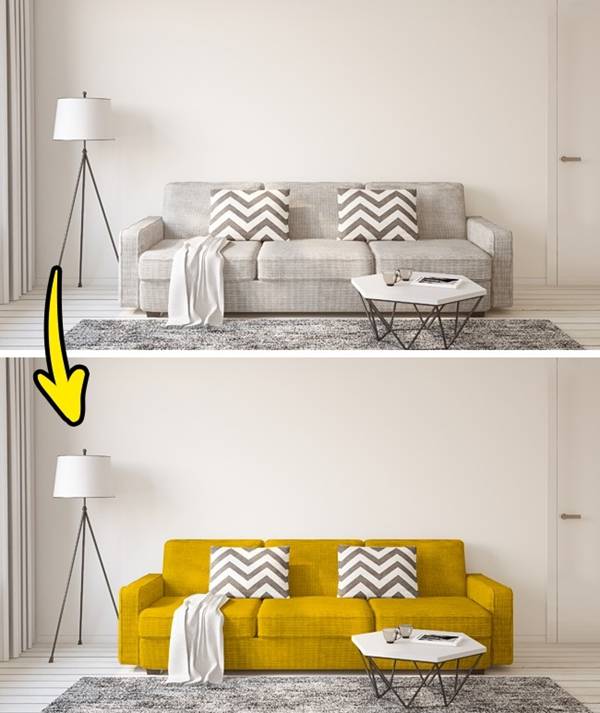 một chiếc ghế vàng hay tấm thảm họa tiết cũng đủ trở thành điểm nhấn ấn tượng cho không gian nhà bạn.