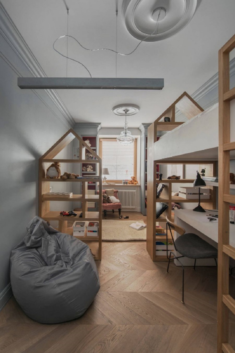 Phòng ngủ với chất liệu gỗ 