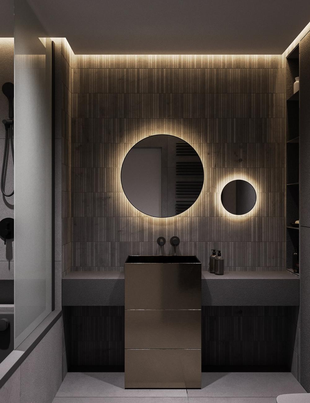 Phòng tắm của căn hộ có thiết kế tương phản đẹp như một bức tranh nghệ thuật 