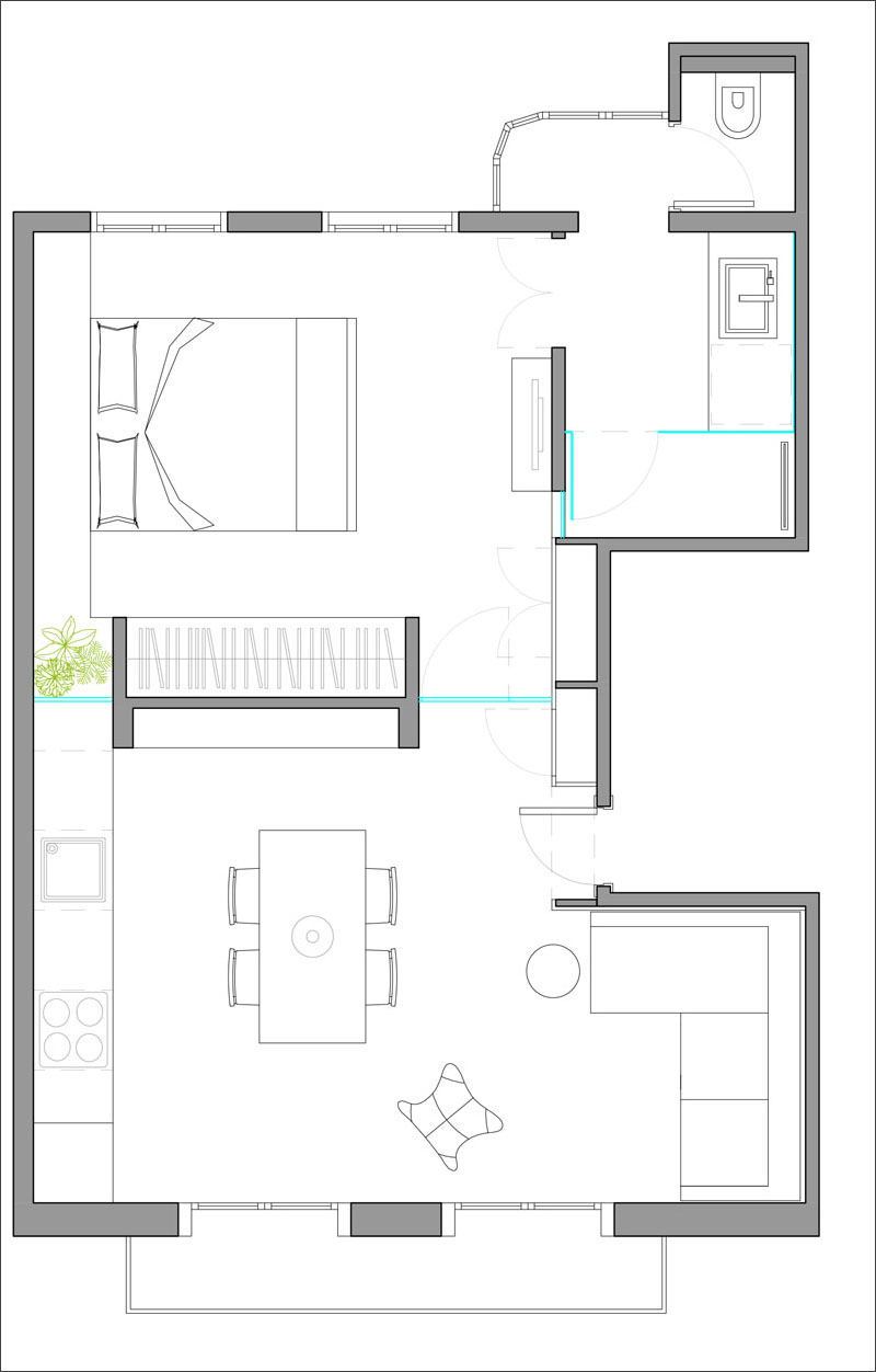 Sơ đồ mặt bằng căn hộ nhỏ chưa tới 30m2