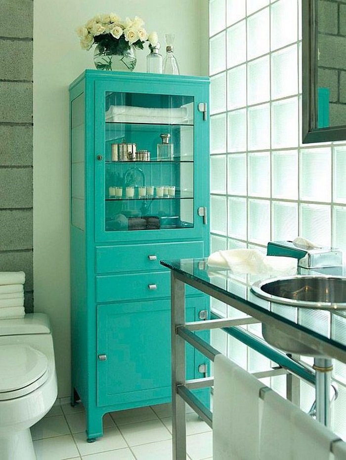 nội thất phòng tắm màu xanh ngọc lam