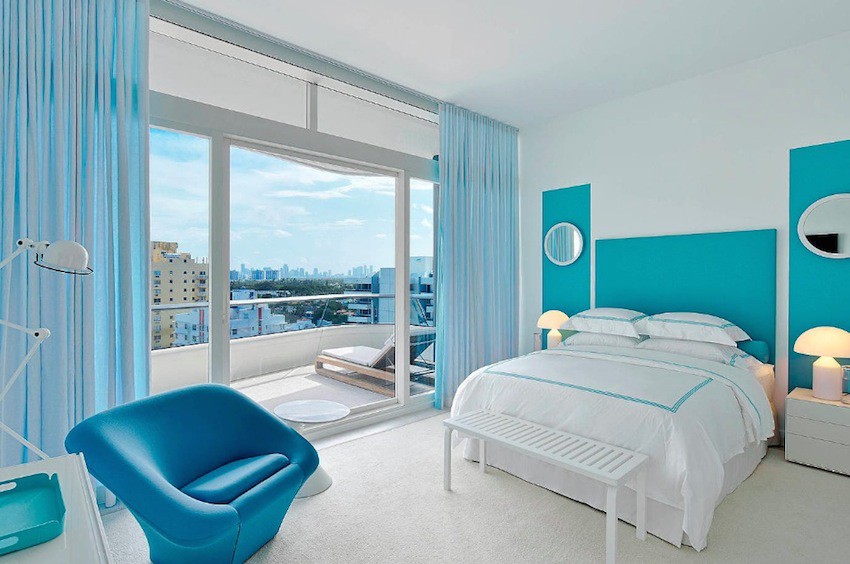 phòng ngủ màu xanh dịu mát