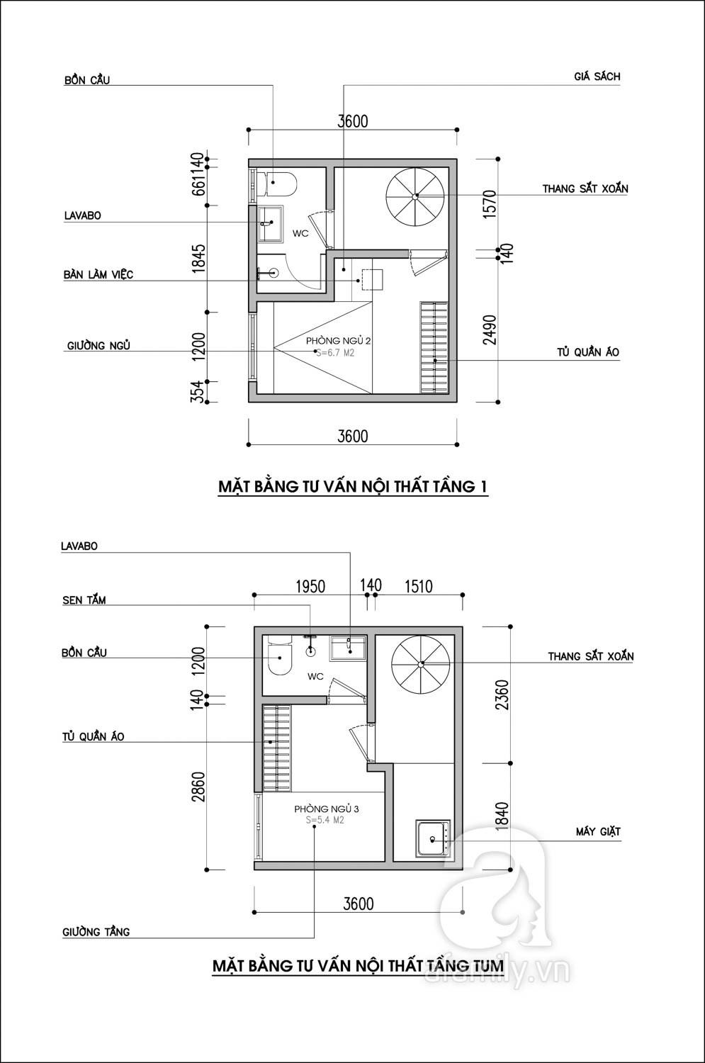 Bản vẽ mặt bằng nội thất tầng trệt và tầng lửng nhà ống 15m2