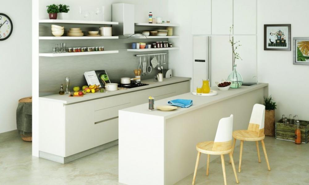 Gạch men lát phòng bếp cần hài hòa với tông màu nội thất.