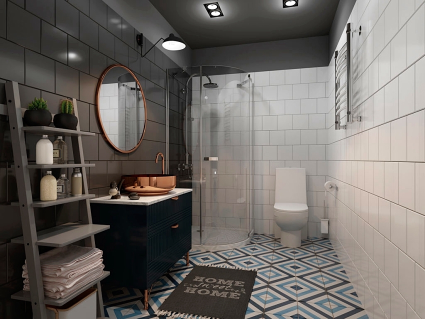 phòng tắm trong căn hộ phong cách Bắc Âu