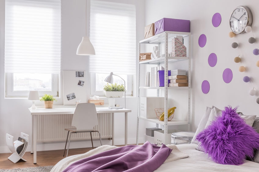 trang trí phòng ngủ bằng màu tím