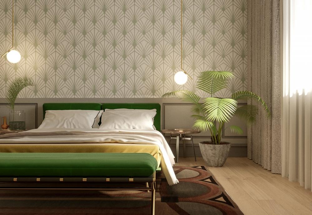 phòng ngủ sắc xanh lá cây đẹp