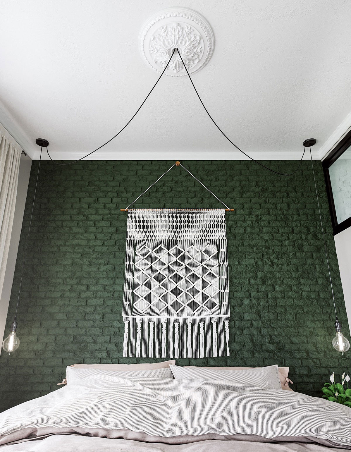 tường đầu giường màu xanh lá
