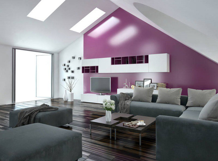 tường phòng khách màu tím