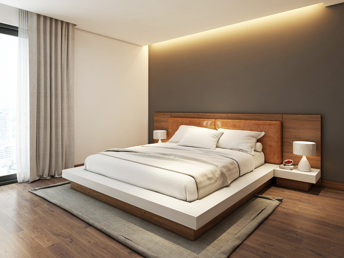 Phòng ngủ master có thiết kế đơn giản 