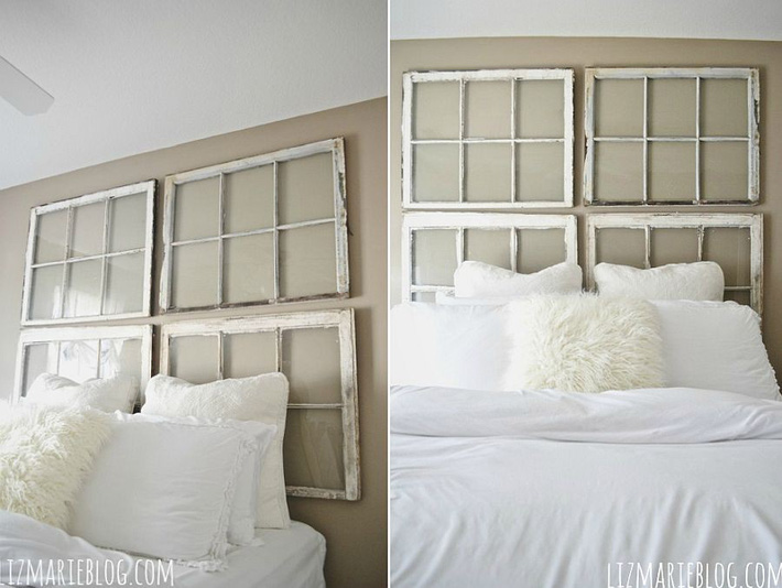 trang trí tường đầu giường bằng khung gỗ