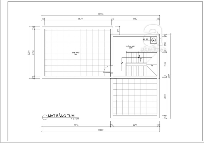 mặt bằng tầng tum nhà ống