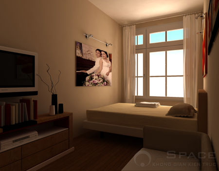 Phòng ngủ dịu nhẹ nổi bật với tranh treo tường

